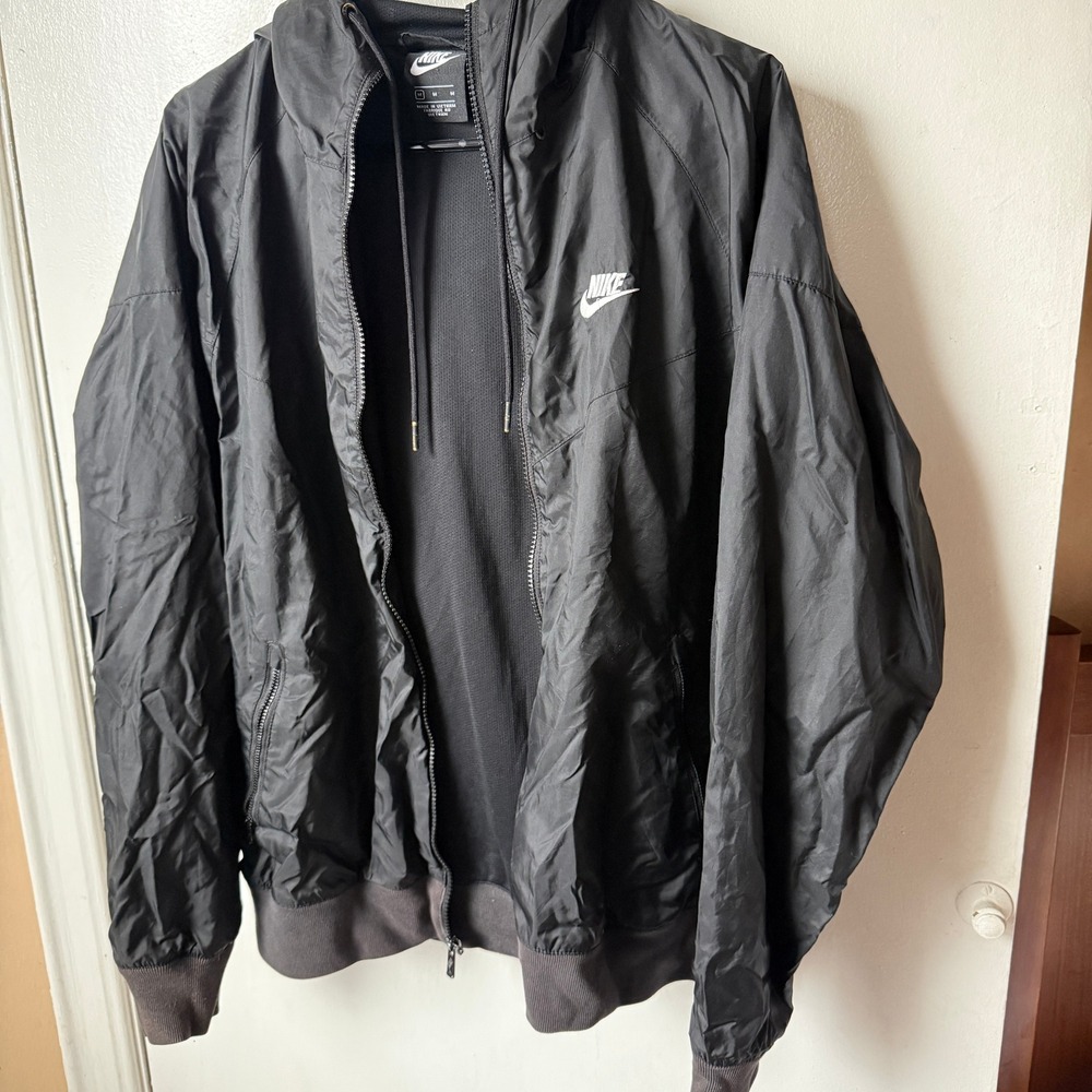 Nike Windrunner Hooded Windbreaker Jacket Black Full Zip Womens Medium
